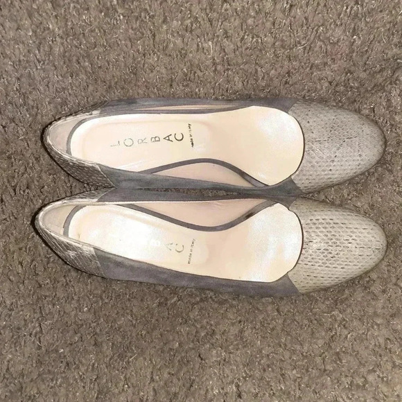 Vintage-Classic-LORBAC-Snakeskin & Suede Platform Pumps-Taupe-Sz 37-Near Mint